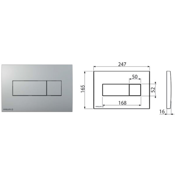 Taster mat hrom četvrtasti za Ugradni vodokotlić SLIM „PipeLife“