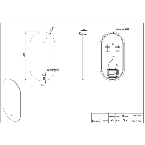 Led ogledalo 400x800 ovalno 3