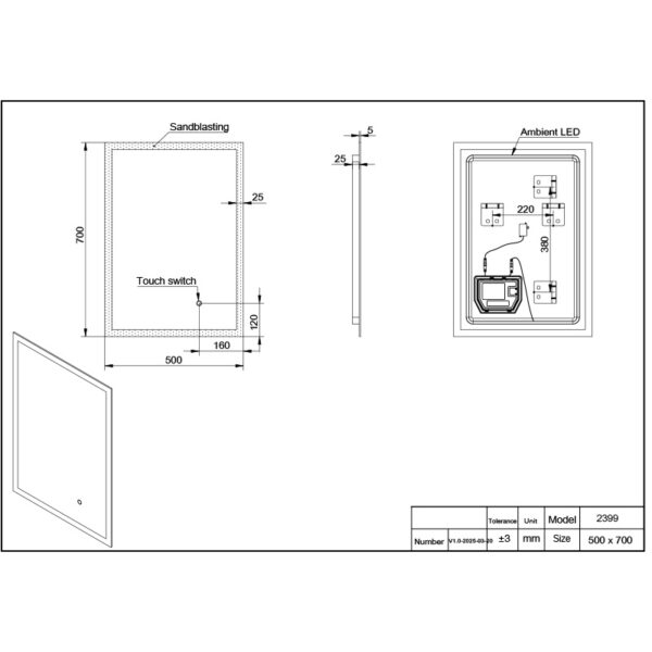 Led ogledalo 500x700 peskareno 3