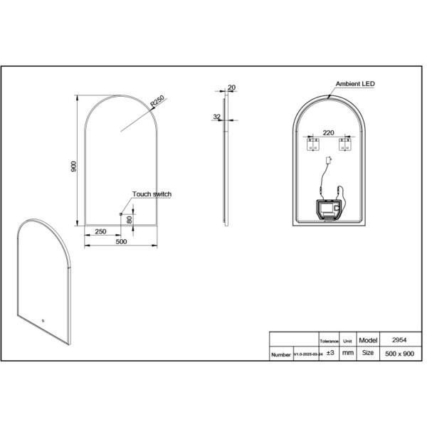 Led ogledalo 500x900 sa lukom crno 2