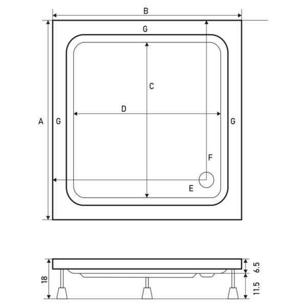 023608 tus kada carisma h 18 cm skidajuca obloga 80 x 80 tehnicki crtez