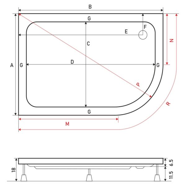 023655 tus kada ugaona 90x120 bafa ii h 18 cm skidajuca obloga leva montaza tehnicki crtez