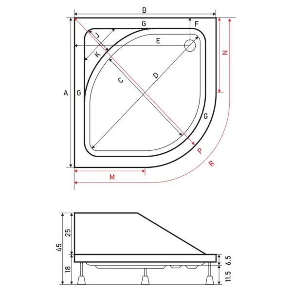 023685 tus kada r 90 milet h 18 45 cm skidajuca obloga tehnicki crtez v2